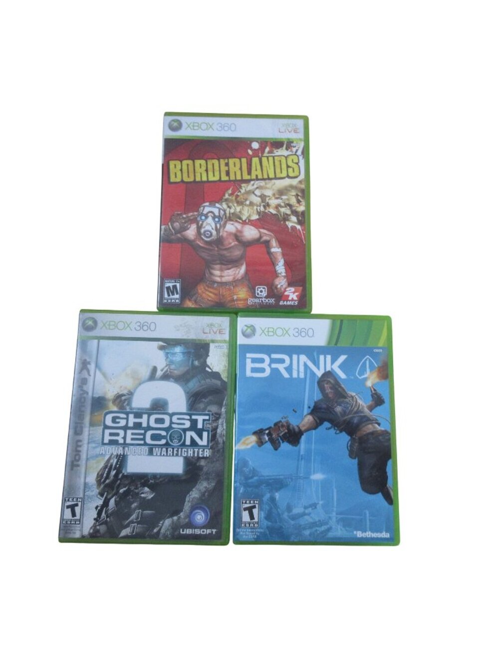 XBOX 360 Bundle 3 Video Games - Borderlands - Brink - Ghost Recon 2